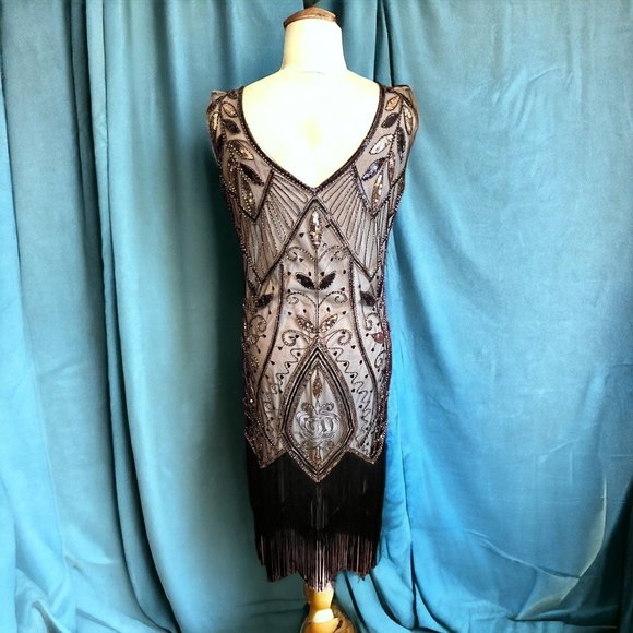 1920s Gatsby Inspired Rose and Leaves Sequin Flapper Dress (XL) - Picture 6 of 14